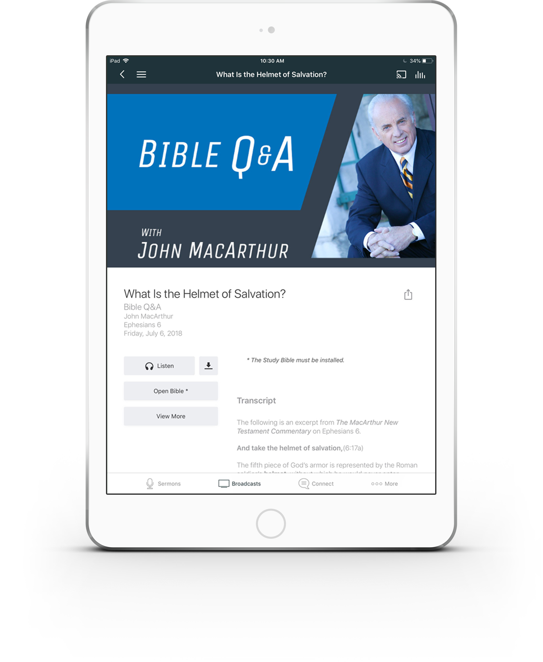 Bible Q&A with John MacArthur screen on a tablet