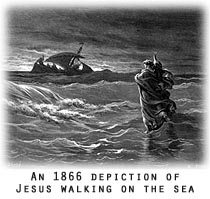 An 1866 depiction of Jesus walking on the sea